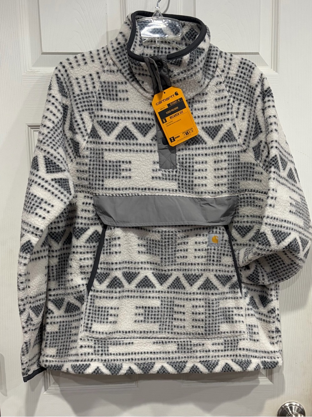 Carhartt Women's Large Relaxed Fit Snap Neck Fleece Shirt Long Sleeve Grey NWT